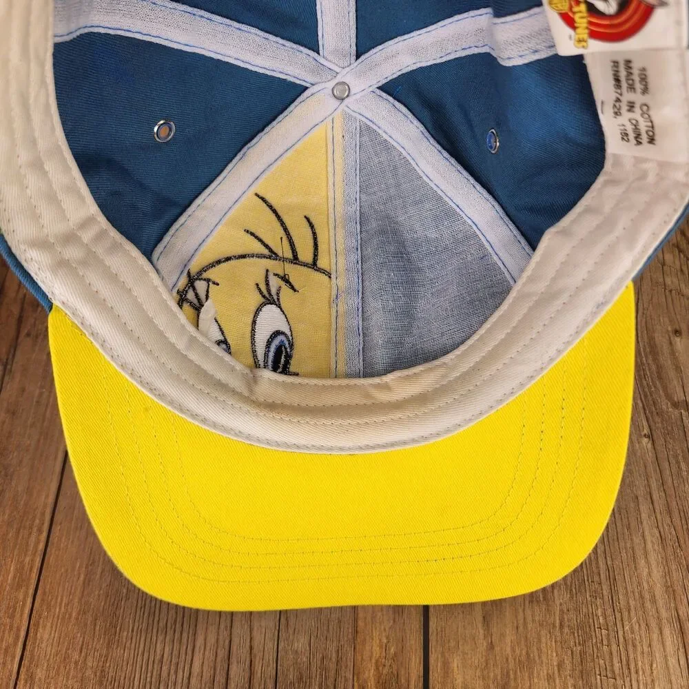 VTG 90s Looney Tunes Tweety Bird Snapback Hat Blue Yellow Adjustable Youth Cap